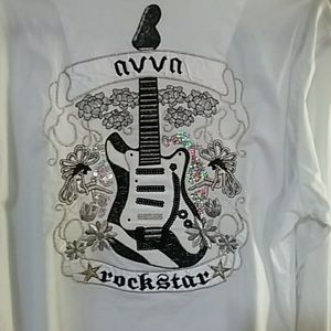 VINTAGE White Satin/Sequin Guitar Button Down